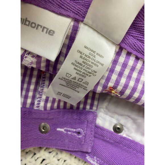 Liz Claiborne Women Cropped Pants Purple Gingham Plaid Floral Embroidered Size 8 - Picture 4 of 15